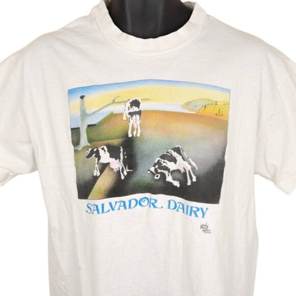 Hanes Other - Vintage Salvador Dairy T Shirt Mens Size Large White 80s Dali Cow Made In USA